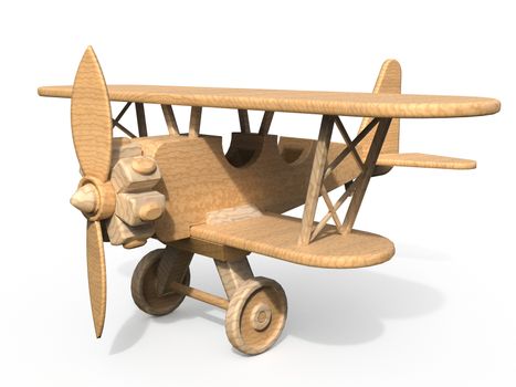 Wooden toy airplane 3D render illustration isolated on white background