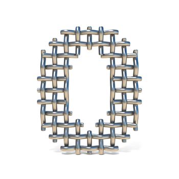 Metal wire mesh font Number 0 ZERO 3D render illustration isolated on white background