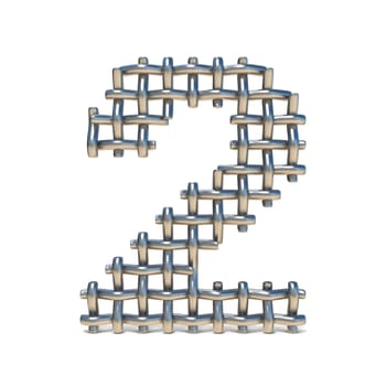 Metal wire mesh font Number 2 TWO 3D render illustration isolated on white background
