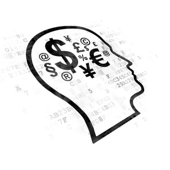 Learning concept: Pixelated black Head With Finance Symbol icon on Digital background
