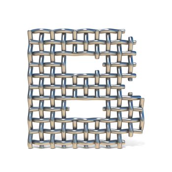 Metal wire mesh font LETTER B 3D render illustration isolated on white background