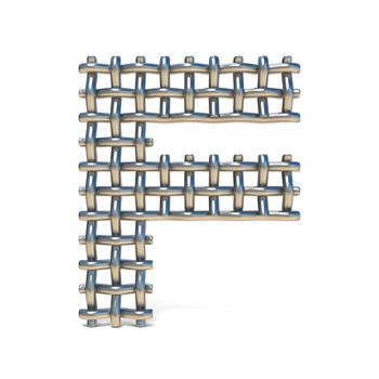 Metal wire mesh font LETTER F 3D render illustration isolated on white background