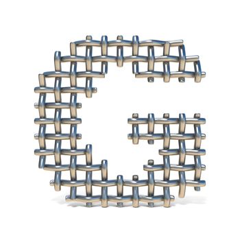 Metal wire mesh font LETTER G 3D render illustration isolated on white background