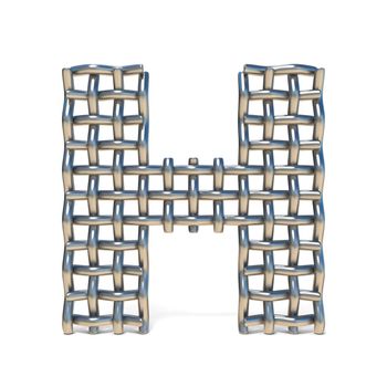 Metal wire mesh font LETTER H 3D render illustration isolated on white background