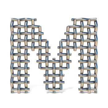 Metal wire mesh font LETTER M 3D render illustration isolated on white background