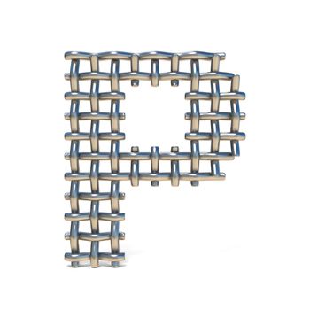 Metal wire mesh font LETTER P 3D render illustration isolated on white background