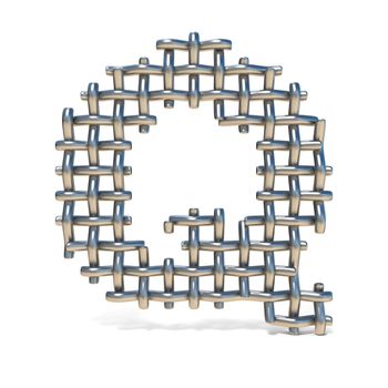 Metal wire mesh font LETTER Q 3D render illustration isolated on white background