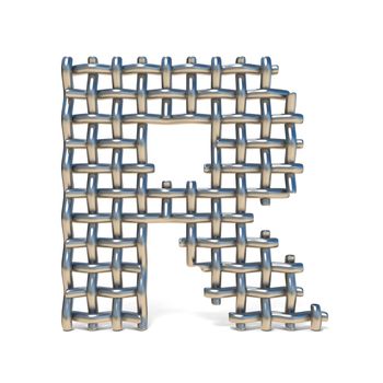 Metal wire mesh font LETTER R 3D render illustration isolated on white background