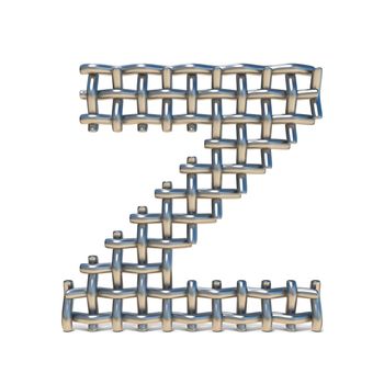 Metal wire mesh font LETTER Z 3D render illustration isolated on white background