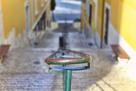 Old stairs in Lisbon  , antique monument in the city, tourism in Portugal
