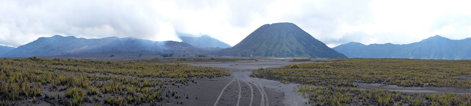 Panorama from the vulcanic area at the Bromo vulcano on Java Indonesia Asia