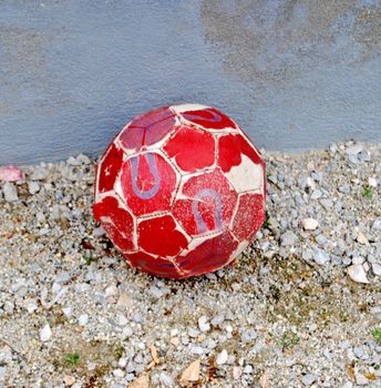 old red soccer ball, image of a