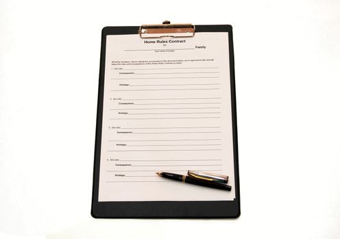 The form of the contract with a black pen on a white background