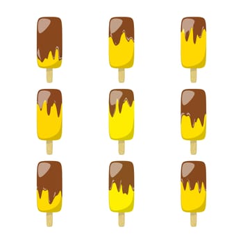 2d illustration of nine different ice lolly