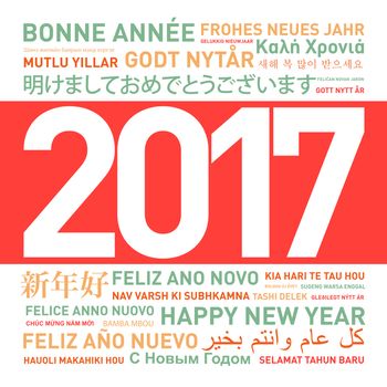 Happy new year from the world. Different languages celebration card