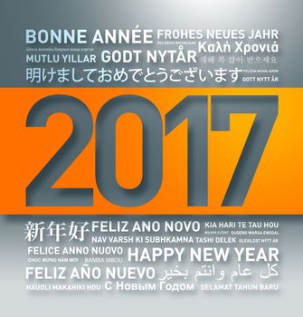 Happy new year from the world. Different languages celebration card