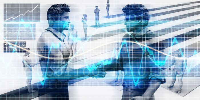 Visual Concept of Virtual Business with Men Handshake