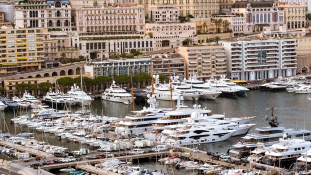 view of the Monte Carlo marina with anchored yacht