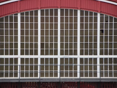 Industrial Building with Old Window Facade Detail Closeup