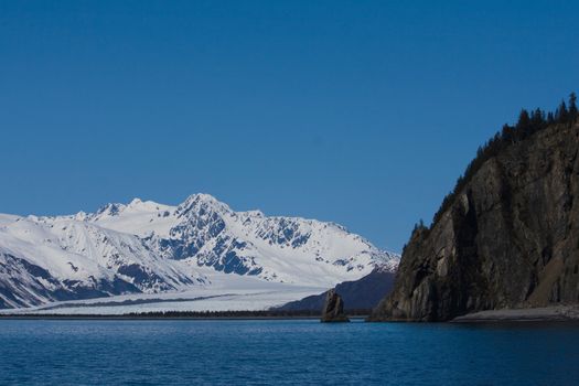 A scenic view of Bear Glacier in Kenai Fjords near Seward, Alaska. 