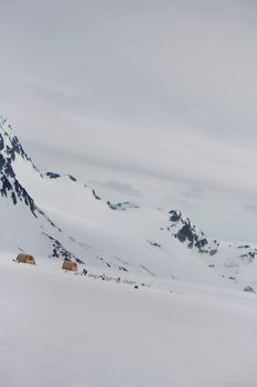 A camp set up on a glacier for dog-sledding tours near Seward, Alaska. 