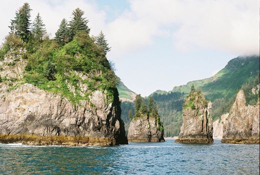 Rocky outcroppings on the coast of Sewar, Alaska. 