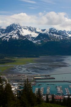 A view overlooking the city and harbor of Seward, Alaska. 