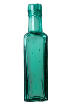 Isolated Vintage Square Green Glass Bottle On White Background