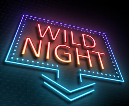 Illustration depicting an illuminated neon sign with a wild night concept.