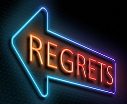 Illustration depicting an illuminated neon sign with a regrets concept.