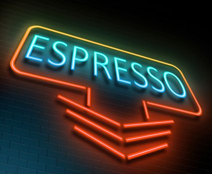Illustration depicting an illuminated neon sign with an espresso concept.