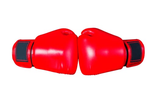 Red boxing gloves with a punch on a white background.