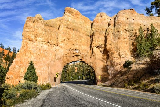 famous tunnel in the rock iacross the road in utah