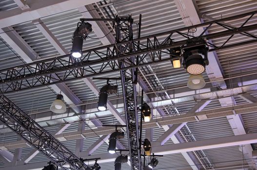 Lighting on farms over the stage in the theater