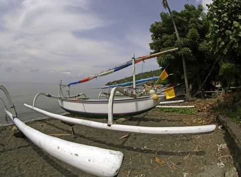 Traditional fishing boats on the sea Bali, Indonesia.