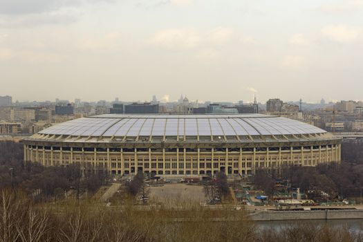 Luzhniki stadium in Moscow, veiw from Vorobyovy Hills viewpoint.