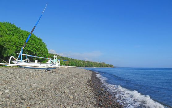 Traditional fishing boats on the sea Bali, Indonesia.