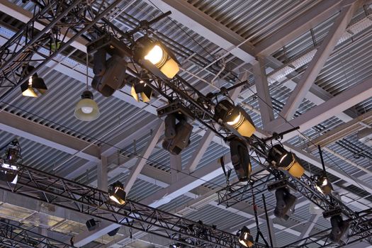 Lighting on farms over the stage in the theater