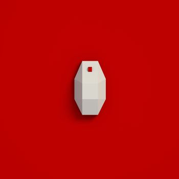 3D RENDERING OF WHITE COMPUTER MOUSE FROM TOP VIEW ON RED PLAIN BACKGROUND