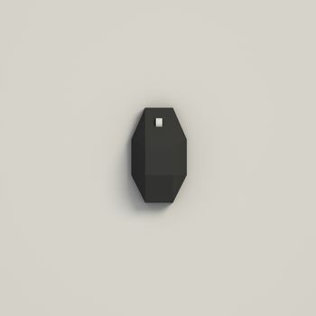 3D RENDERING OF BLACK COMPUTER MOUSE FROM TOP VIEW ON WHITE PLAIN BACKGROUND