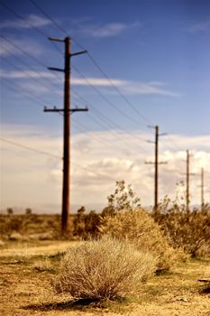 California Desert - Californian Outback with Electric Poles. Vertical Photo. California Photo Collection