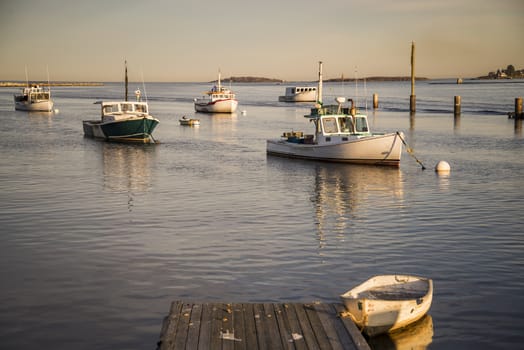 a small boat on the oceanic coast in Maine, USA