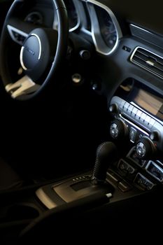 Car Interior Vertical Photo. Sporty Looking Vehicle Interior Design. Modern Car. Vehicle Interiors Photo Collection.