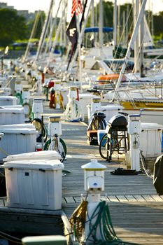 Boating Theme - Vertical Photo of Small American Mediterranean Harbor. United States.