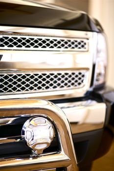 Truck Grill Guard. Chromed - Polished Stainless Steel Front Grill Guard. Vehicle Accessories. Transportation Photo Collection.