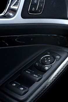 Car Door Buttons. Windows and Mirrors Vehicle Operating Door Console. Vehicle Interior Photo Collection