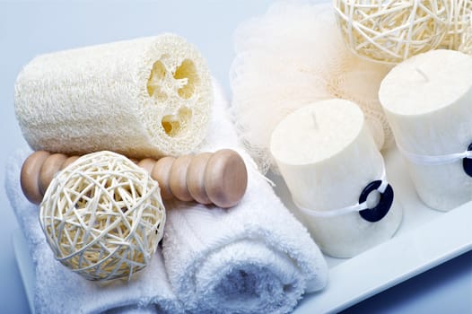 Bath-Spa Theme - Bathroom Kit. Towels, Sponges and Candles.