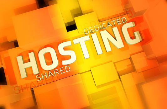 Dedicated and Shared Web Hosting 3D Render Illustration. Orange-Yellow Colors.