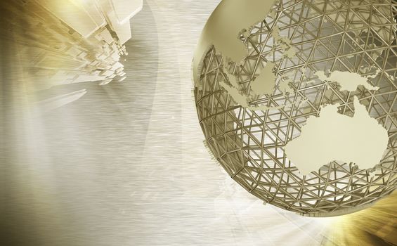Golden Global Business Theme. Hi-Tech Business Background / Illustration with Copy Space.