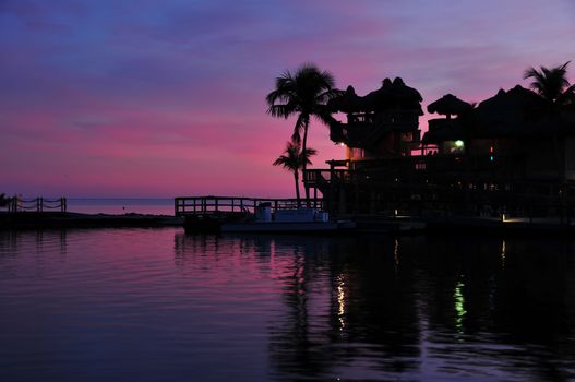 Florida Keys USA. Beach Sunset. Small Private Pier.